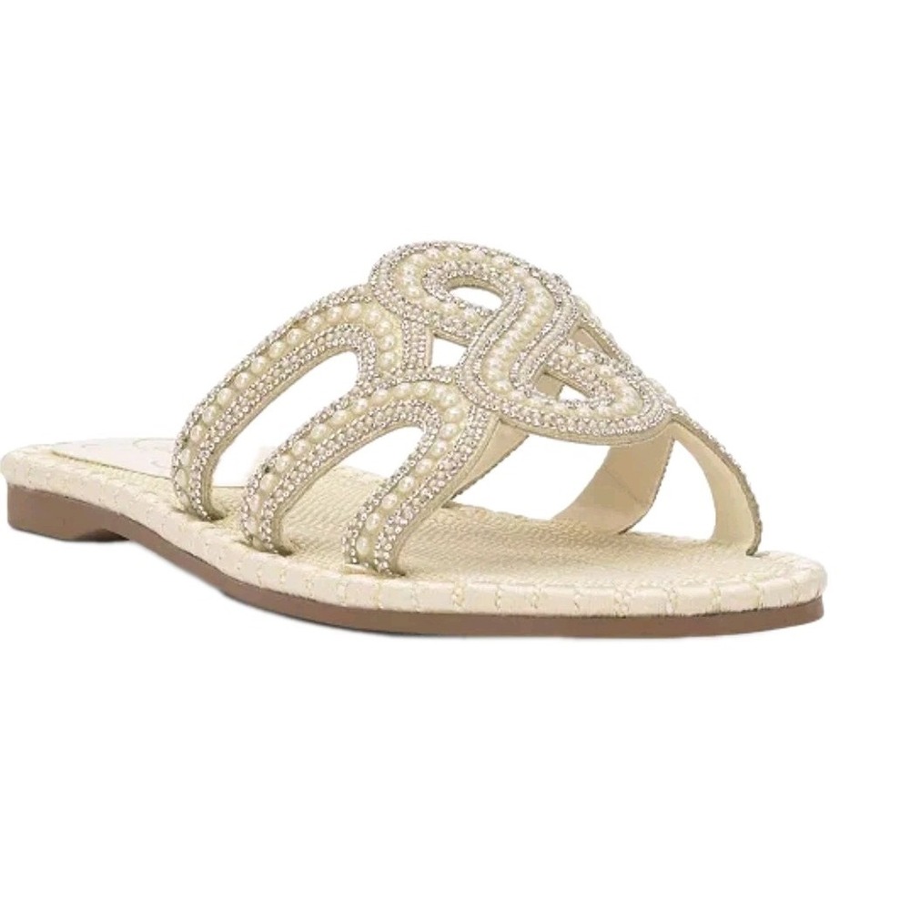 Jessica Simpson Wms Bria Soft Ivory Shimmer Sand Slide Sandals 7.5M/38 NEW! $79